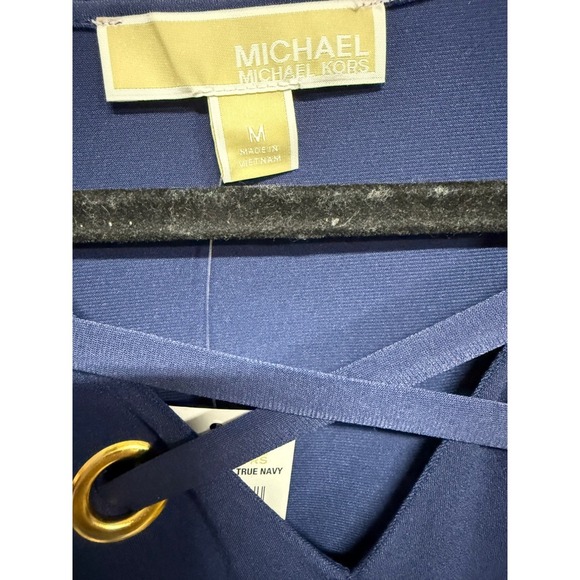 Michael Michael Kors Lace Up Short Sleeve Navy Shirt Size Medium NWT Office - Picture 3 of 5